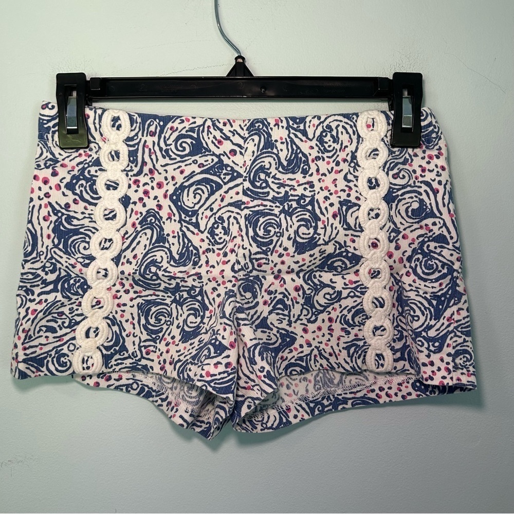Lilly Pulitzer Liza Blue & White Starfish Pattern Shorts Size 12 Kids